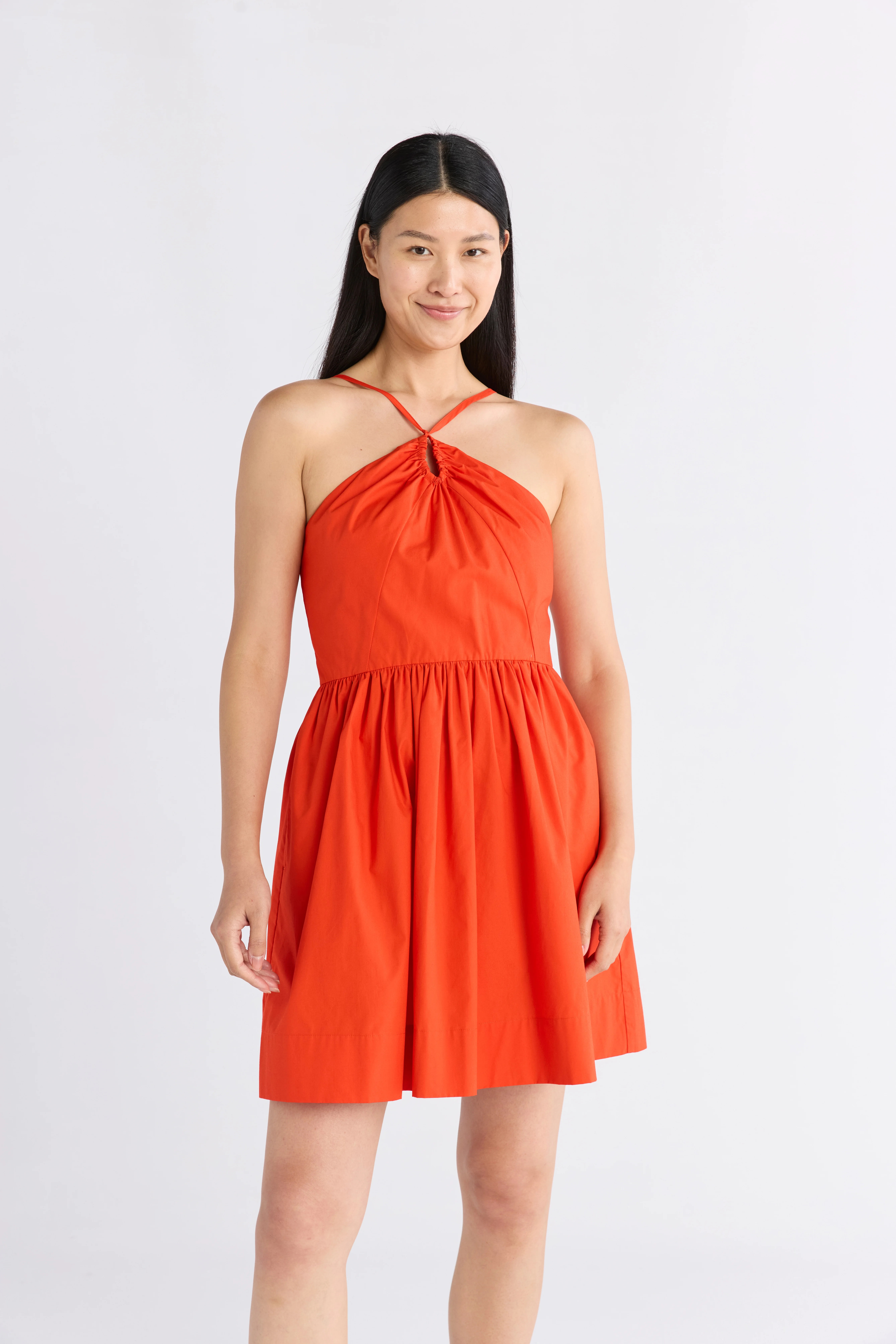 Free Assembly Women's Sleeveless Halter Fit and Flare Cotton Mini Dress, XS-XXL - Walmart.com | Walmart (US)