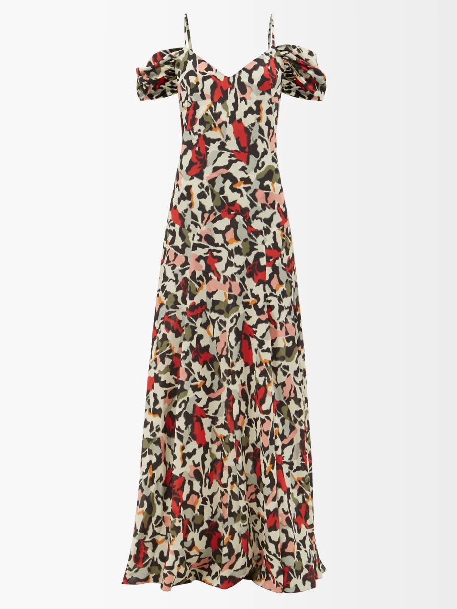 Abstract kimono print draped-sleeve silk dress | Raey | Matches (US)