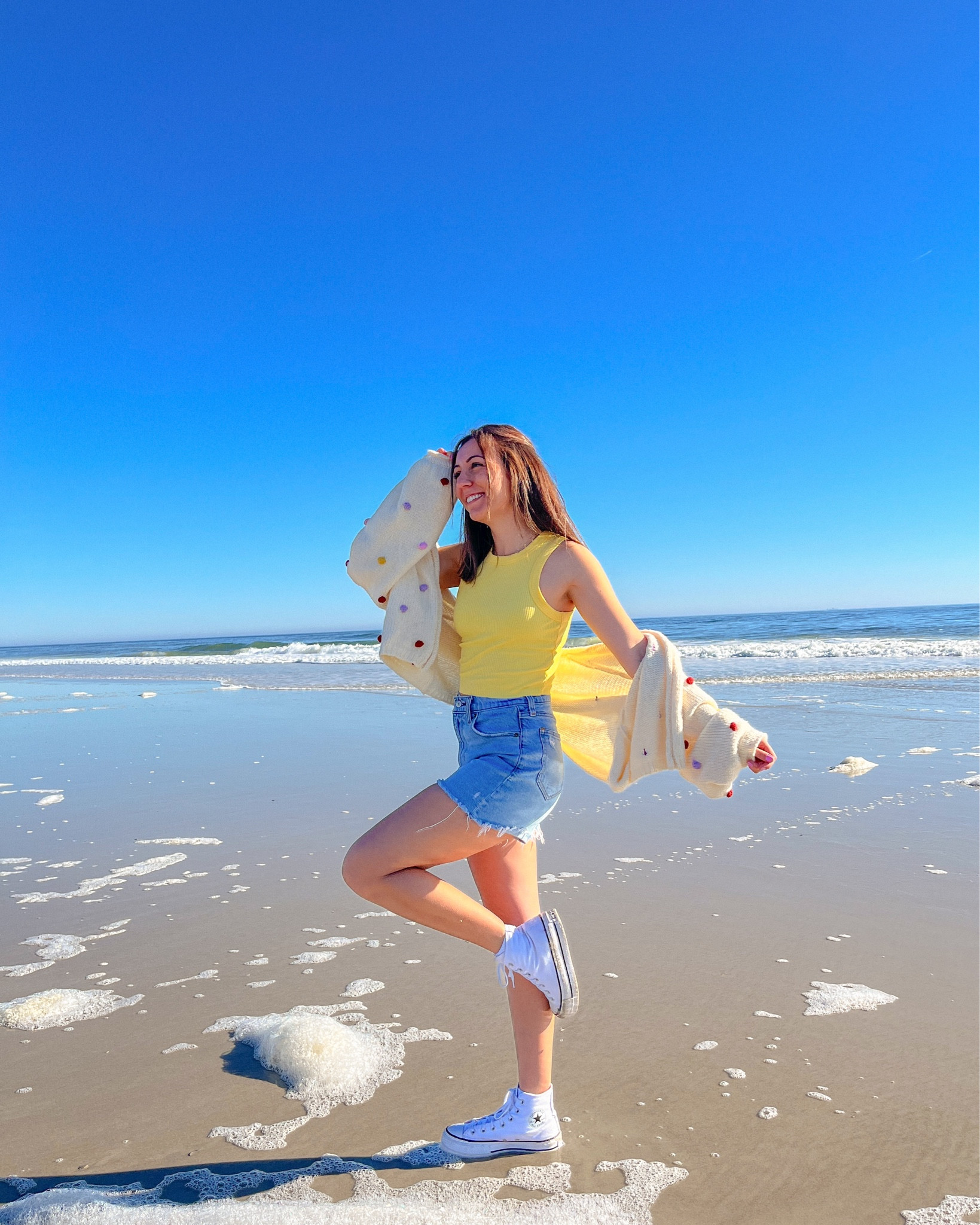 casual spring ootd
denim shorts, high neck tank top, pom pom cardigan

#LTKstyletip
