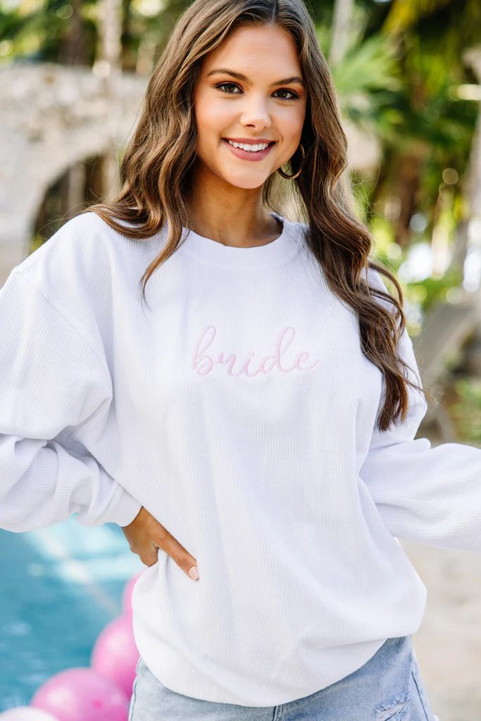 Bride White Corded Embroidered Sweatshirt | The Mint Julep Boutique
