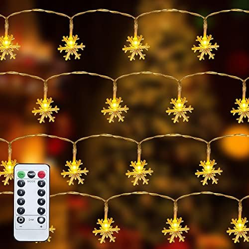 FUNPENY 50 LED Christmas Snowflake String Lights, 26.9 FT Snow Decorations Light with 8 Modes, Ba... | Amazon (US)
