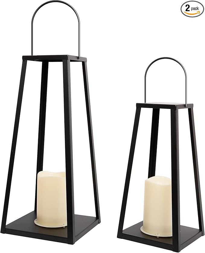 HPC Decor 2PCS Solar Lanterns for Outdoor Decor-20in 15.6in Black Metal Candle Lanterns w/ Waterp... | Amazon (US)