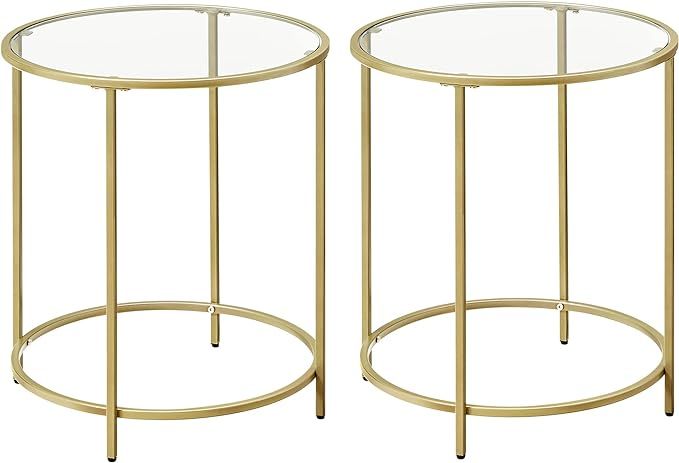 VASAGLE Round Side Tables, Set of 2, Glass End Tables with Steel Frame, Small Coffee Accent Table... | Amazon (US)