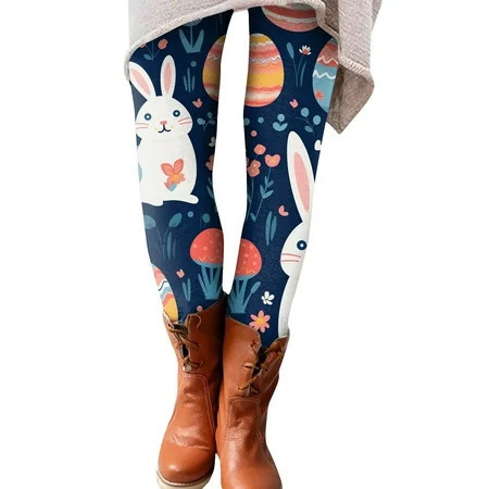 Dndkilg Womens Easter Bunny Leggings Plus Size Easter Day High Waisted Tummy Control Tights Cute Funny Novetly Holiday Yoga Pants Dark Blue S | Walmart (US)