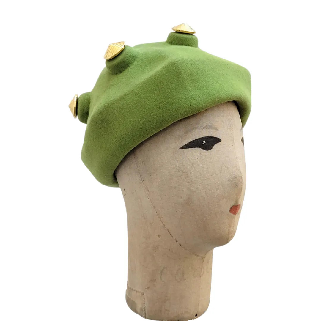 PHILIPPE MODEL Vintage 1990s Acid Green Wool Felt Hat With Gilt Metal Buttons - Etsy | Etsy (US)