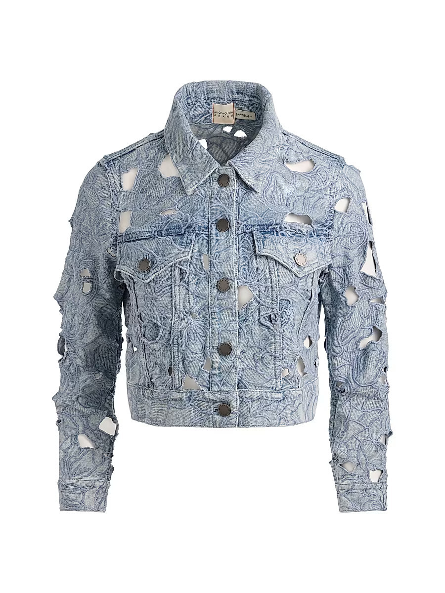 Women's Chloe Embroidered Eyelet Denim Jacket - Rockstar Blue - Size Small | Saks Fifth Avenue
