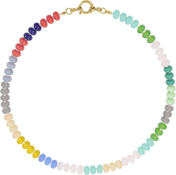 Boho Colorful Beaded Necklace for Women Summer Beach Surfer Jewelry Chunky Rainbow Natual Stone B... | Amazon (US)