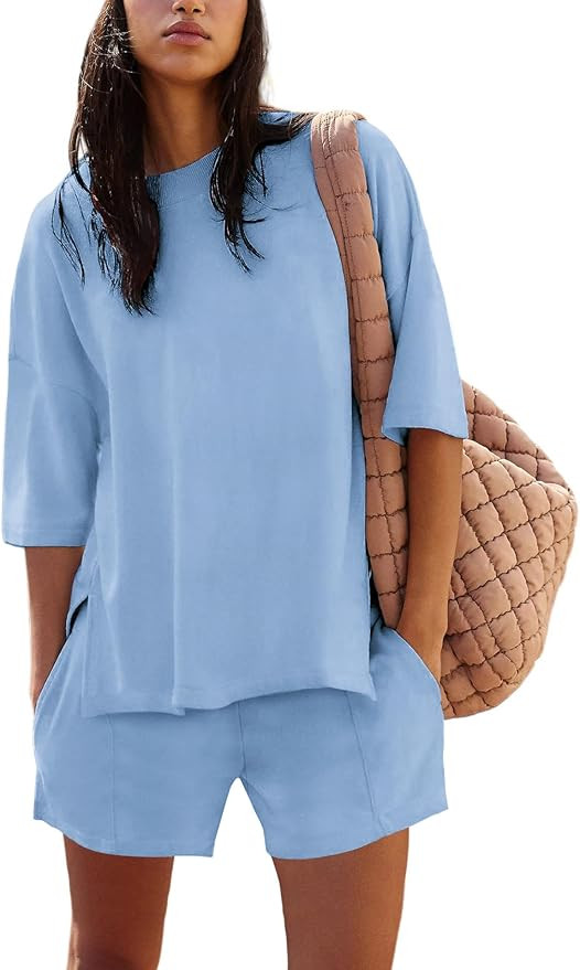 Womens Lounge Sets Half Sleeve Crew Neck Two Piece Outfits Summer 2025 Cute Matching Sets Clothin... | Amazon (US)