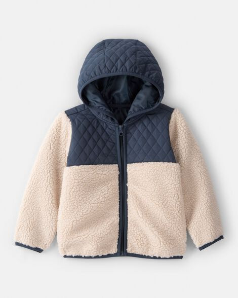 Toddler Boy Color Block Hooded Sherpa Zip-Up Jacket - Khaki/Navy | Carter's Inc