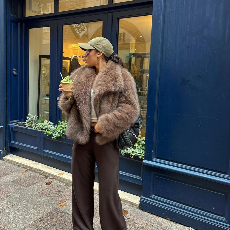 Vintage Fur Short Jacket Womens Warm Plush Coat Female Outerwear Winter Lady Casual Fluffy Jacket... | Etsy (US)