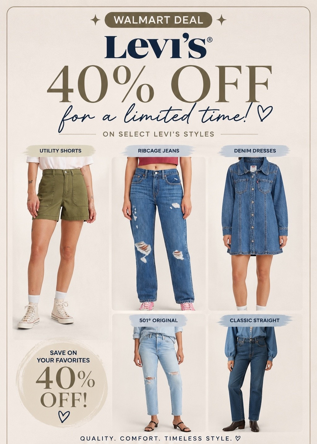 Levi’s favorites are 40% off at Walmart right now! 🤍 If you’ve been waiting to grab new jeans, shorts, or denim dresses, now’s the time!!

#LTKmomlife #LTKootd #LTKSaleAlert