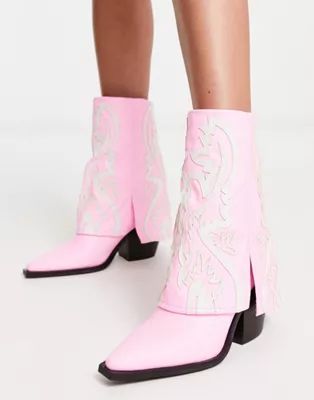 Azalea Wang Annabelle fold-over western boots in pink | ASOS (Global)
