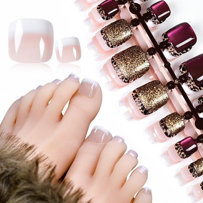 Press On Toenails - 5 Designs 120pcs Short Square, Toe Nail French Tips Press Ons for Women & Gir... | Amazon (US)