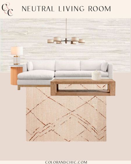 Living room decor with tan rectangular coffee table, white sectional, neutral area rug and more 

#LTKstyletip #LTKhome