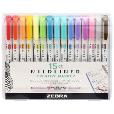 Zebra 15ct Mildliner Dual-tip Creative Marker Assorted Colors: Mildliner Highlighters, Fine & Bold Tips, Multicolored Ink, Teacher Supplies | Target