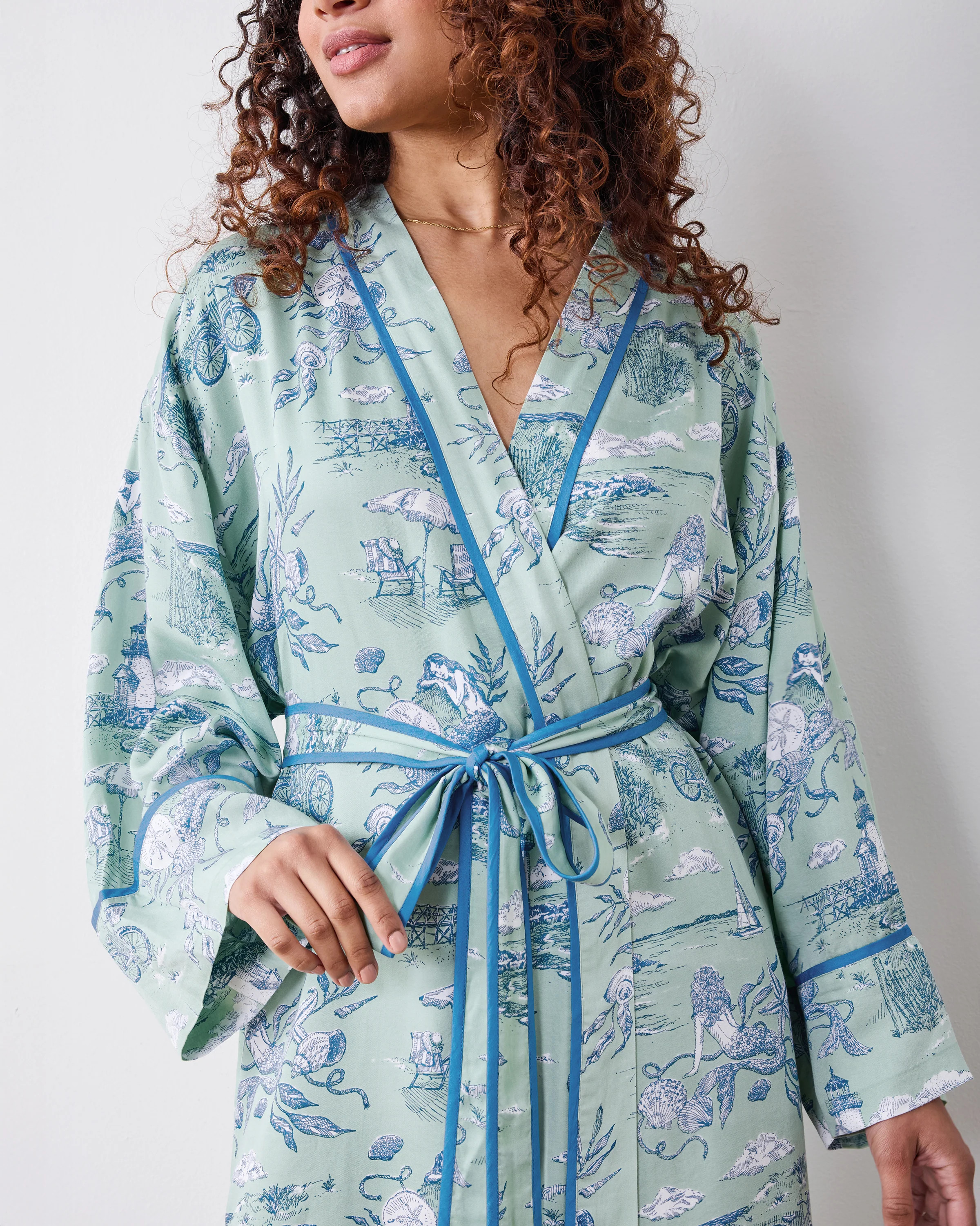 Mermaid Toile - Eco Satin Robe - Seafoam | Printfresh