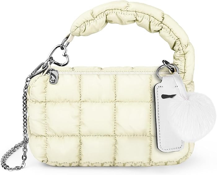 bvya Two Sizes Quilted Wristlet Bag for Women, Puffer Handbags,Evening Bags,Charm Lipstick Bag | Amazon (US)