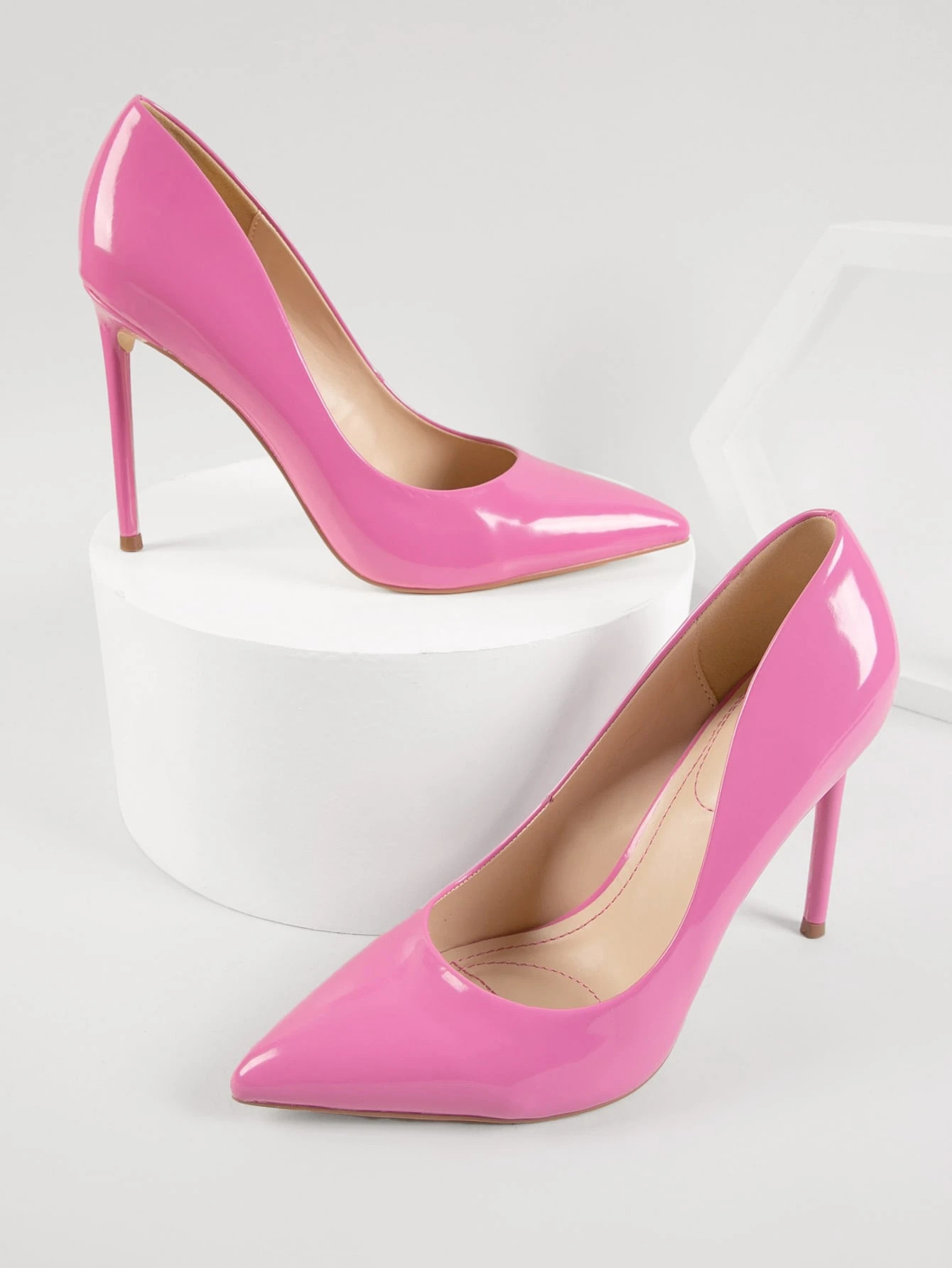 Faux Patent Leather Pointed Toe Stiletto Heels | SHEIN