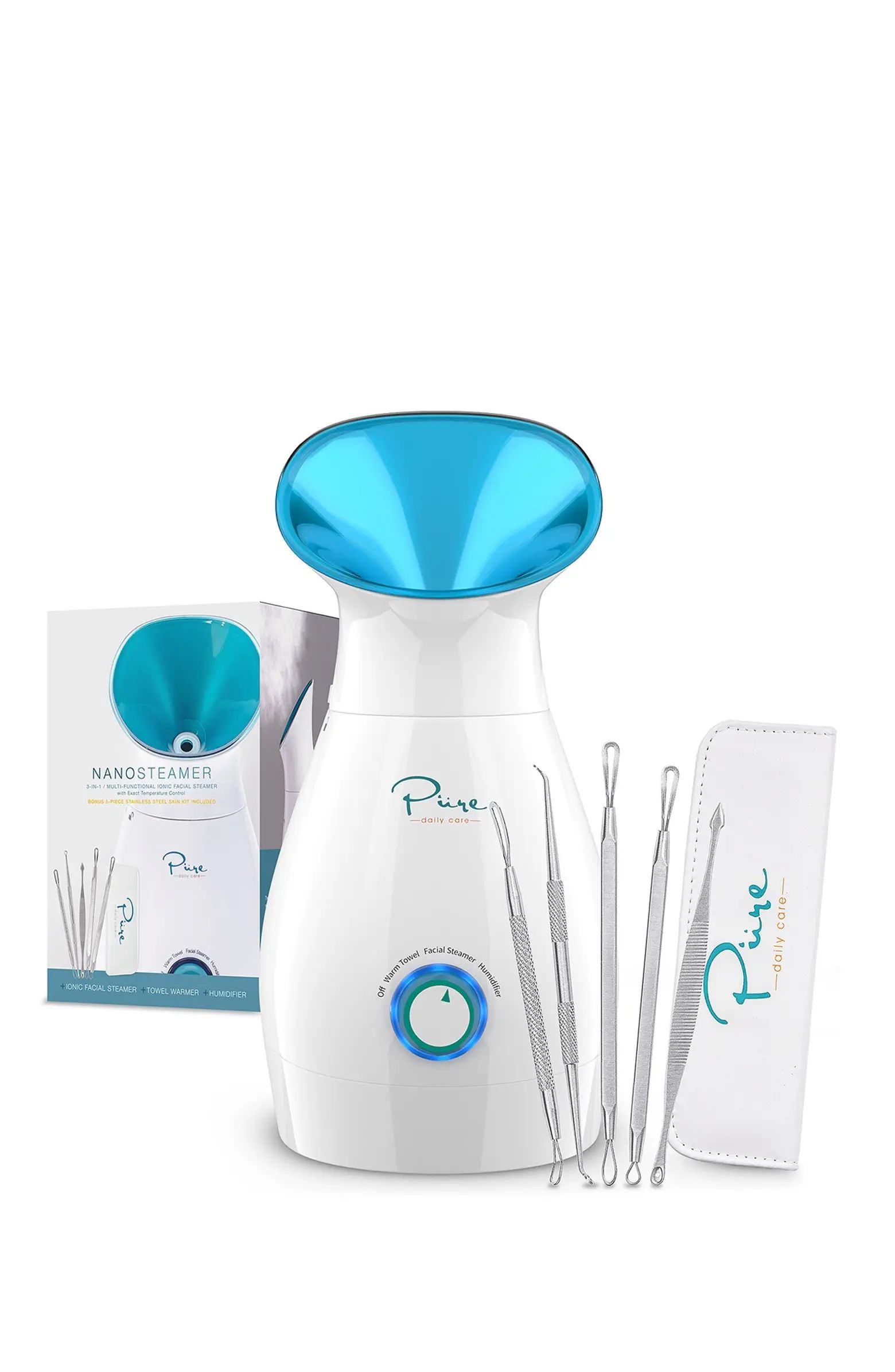 PURE CARE DAILY NanoSteamer Large 3-in-1 Ionic Facial Steamer with Bonus 5-Piece Stainless Steel ... | Nordstrom Rack
