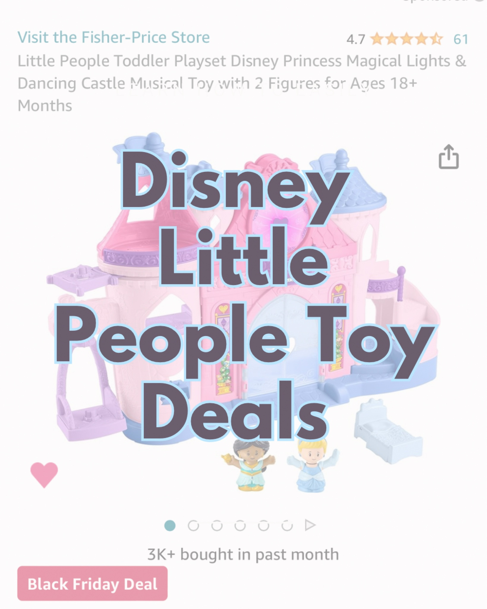 Some magical prices on these Little People Disney toys! These Princess toys are perfect for little hands! 💖✨

#disneytoys #disneyprincess #disneyprincess #disneychristmas

#LTKCyberWeek #LTKGiftGuide #LTKkids