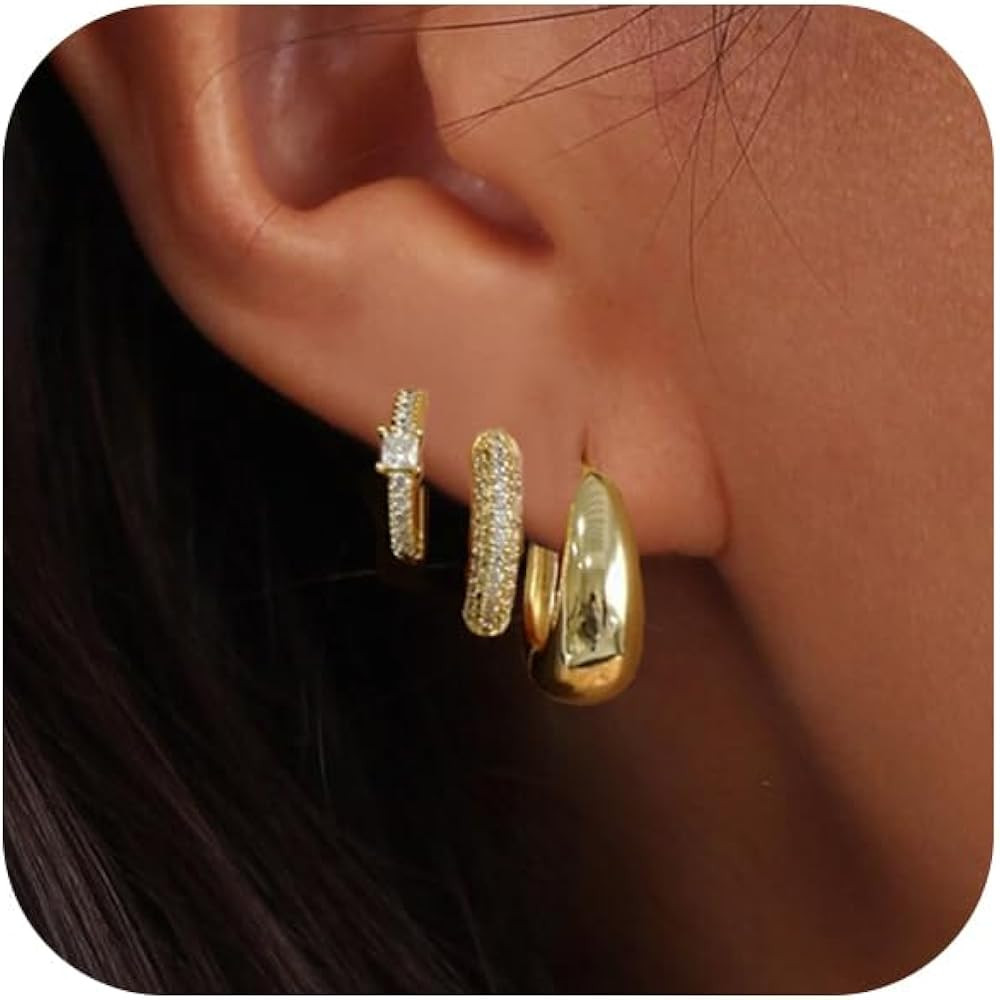 VIROMY Small Silver Hoop Earrings Set for Women, Sterling Silver Earrings Chunky Silver Hoop Earr... | Amazon (US)