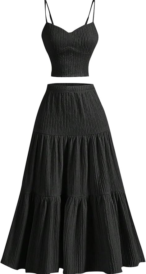 Narecte Womens Two Piece Skirt Set Camisole Top and Women's Long Midi Skirt Set 2 Piece Outfit Su... | Amazon (US)