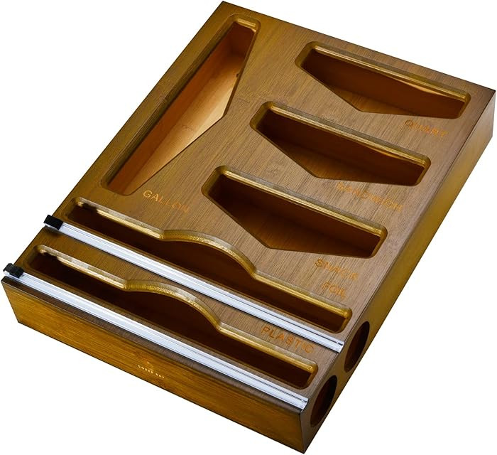 Cozee Bay Bamboo Food Bag Organizer with Foil and Plastic Wrap Organizer, Kitchen Drawer Organize... | Amazon (US)