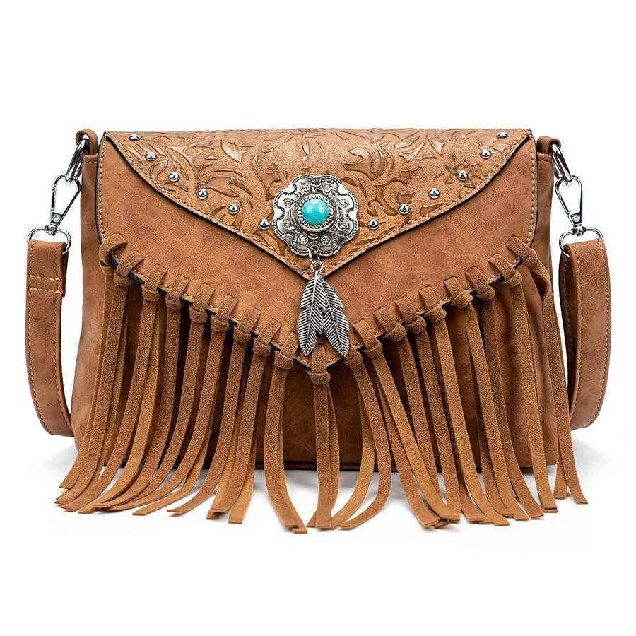 Small Crossbody Bags for Women Crossbody Handbag Fringe Purse Tassel Shoulder Bag Turquoise Conch... | Amazon (US)