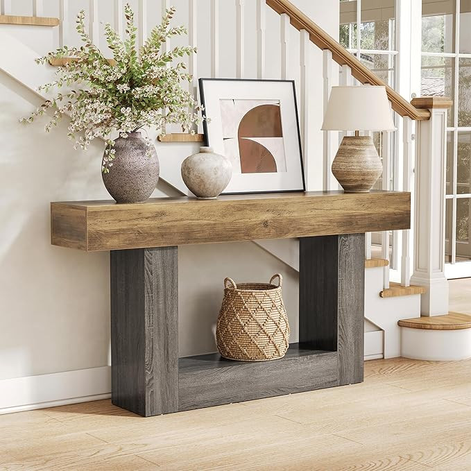 LITTLE TREE 63 Inches Long Console Table, 2-Tier Farmhouse Sofa Table Behind Couch, Large Narrow ... | Amazon (US)