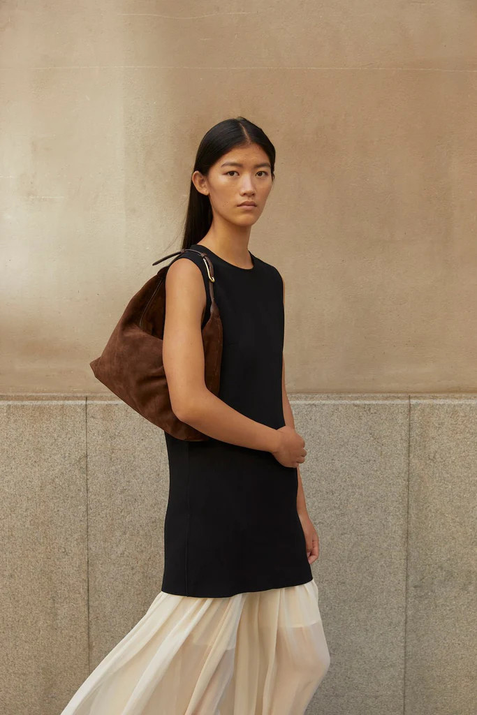 Pillow Shoulder Bag Suede Dark Brown | LITTLE LIFFNER