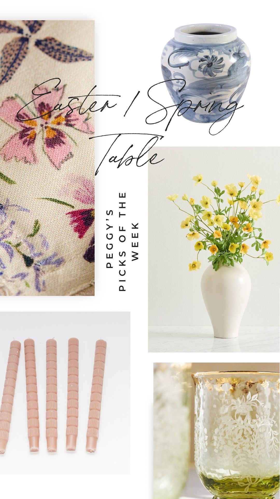Spring is *almost* in the air, and this week’s Peggy’s Picks of the Week is all about embracing the season with timeless spring decor that feels fresh, inviting, and effortlessly elegant. From delicate floral artwork and nature-inspired tableware to textured accents and subtle seasonal touches, this collection is perfect for creating a warm, welcoming home that doesn’t feel overly themed.

Whether you’re setting a stunning Easter tablescape, refreshing your kitchen with soft, organic textures, or simply adding a touch of seasonal charm to your living space, these picks bring a collected-over-time feel to your home. Think woven rattan, vintage-inspired glassware, muted greens, and airy florals that capture the essence of spring in a sophisticated way.

🌿 Designer Tip: To create a subtle yet beautiful spring refresh, layer in woven textures, muted greens, and organic florals for a sophisticated take on seasonal decorating. Opt for faux or fresh flowers in neutral vases, mix soft pastels with warm neutrals, and use vintage-inspired elements for a timeless look.

See all of our favorite spring-ready finds on the blog and be sure to shop all of Peggy’s picks on LTK. Tap below to shop!

#LTKHome