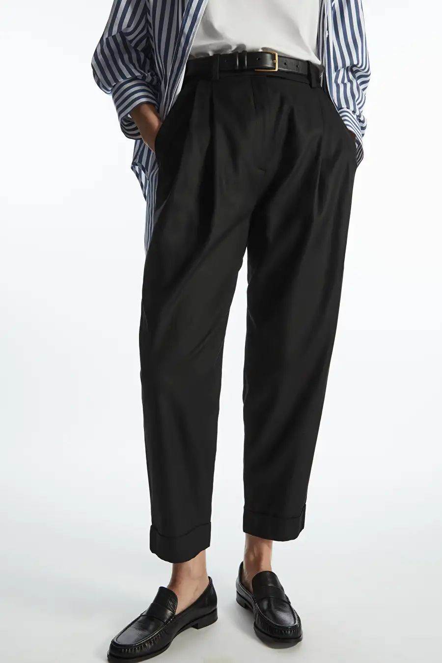 HIGH-WAISTED TAPERED TWILL TROUSERS - BLACK - COS | COS UK