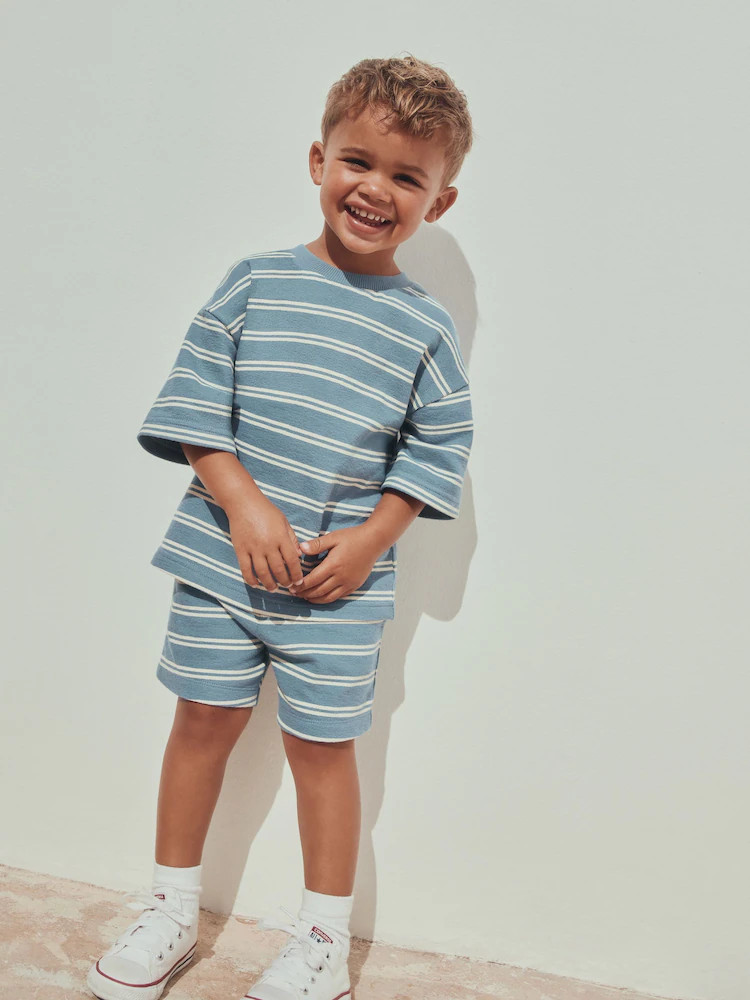 Blue Stripe Short Sleeve All-Over Print T-Shirt and Shorts Set (3mths-7yrs) | Next US