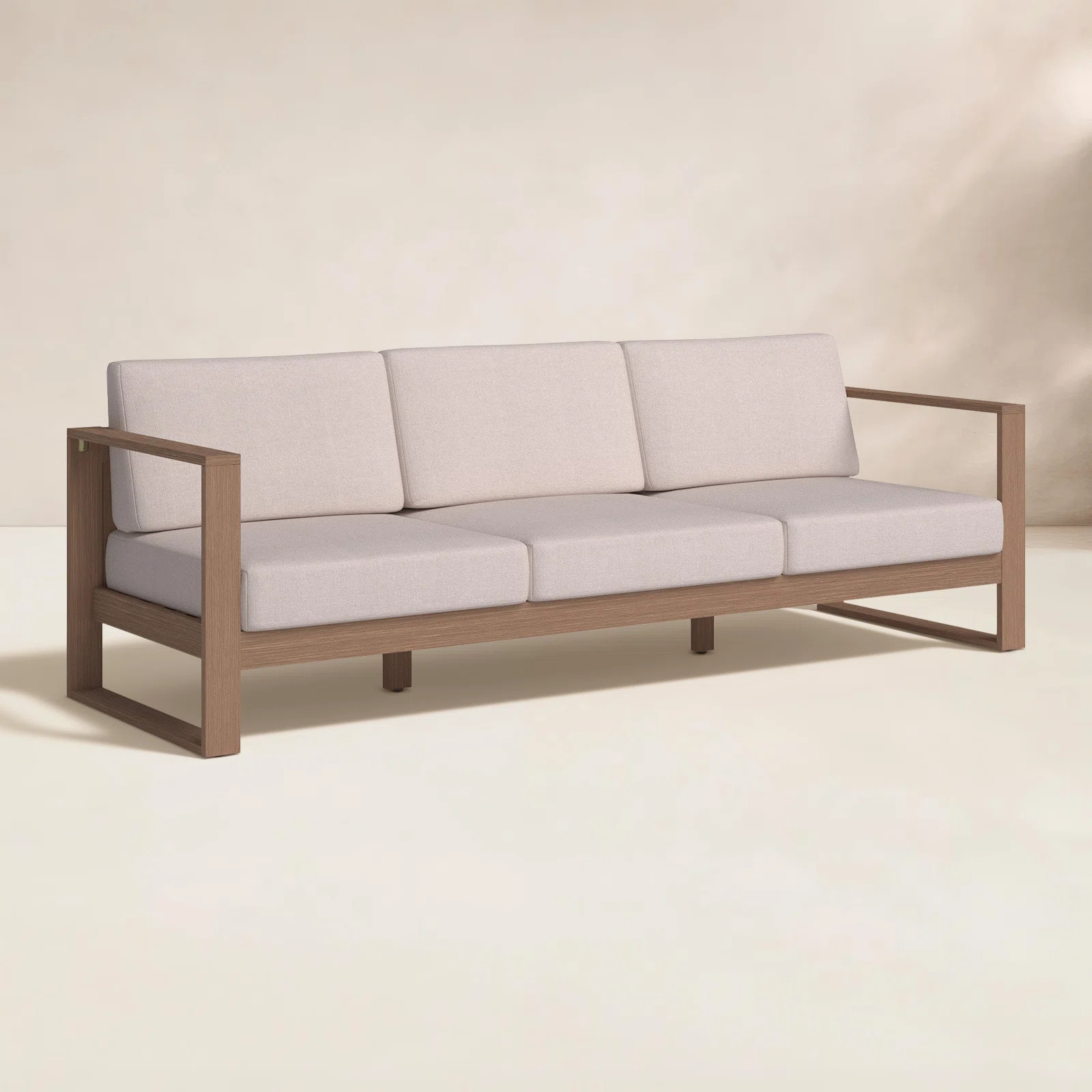 Evie-Lee 91.5'' Wide Rectangle Eucalyptus Patio Sofa with Cushions | Wayfair North America