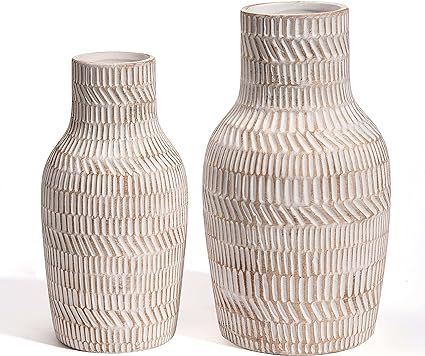 TERESA'S COLLECTIONS Rustic Ceramic Flower Vase for Home Decor, Set of 2 Farmhouse Decorative Vas... | Amazon (US)
