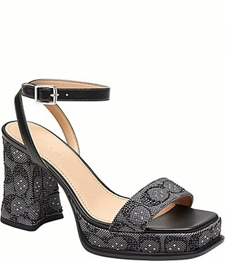 COACH Crystal Signature Jacquard Platform Block Heel Sandals - 10 | Dillard's