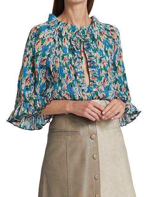 Pleated Floral Georgette Top | Saks Fifth Avenue