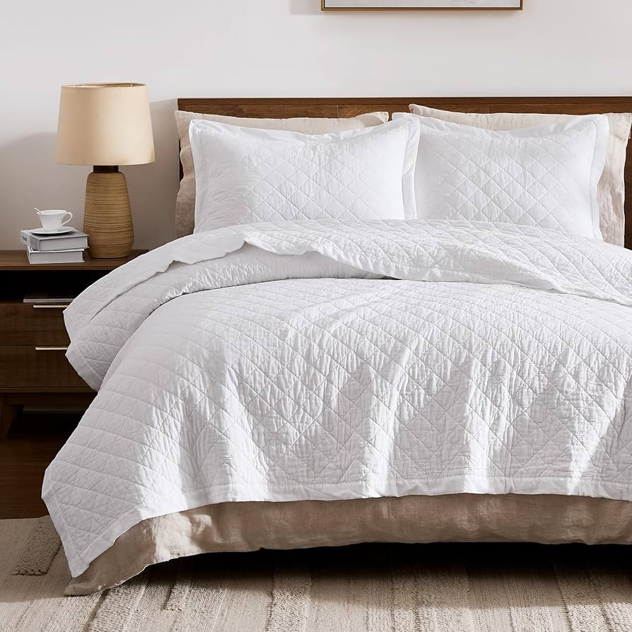 WDCOZY 100% Pre-Washed Cotton Oversized King Size Quilt Set - White California Cal King Soft Ligh... | Amazon (US)