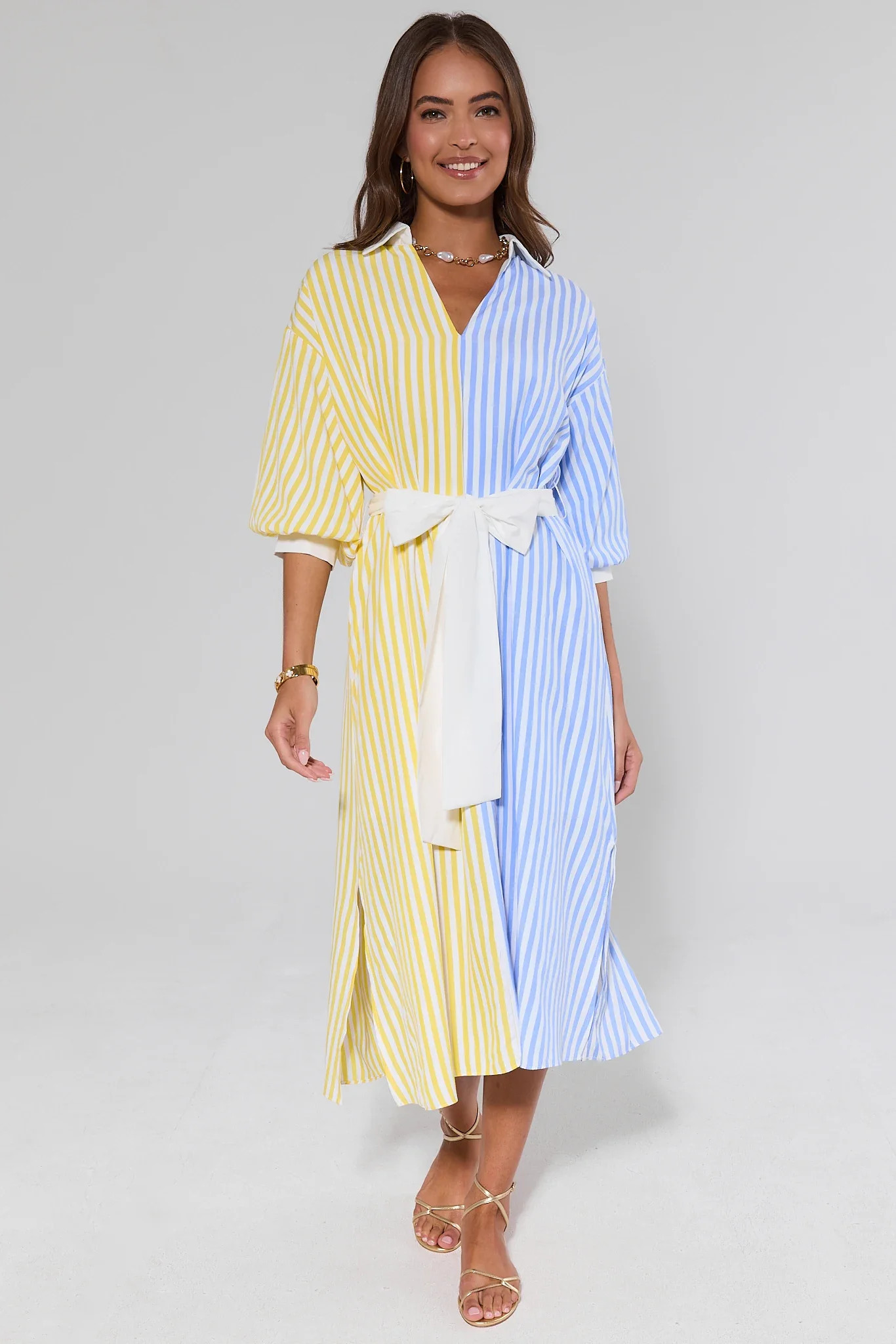 Two Toned Striped Midi Dress | Avara