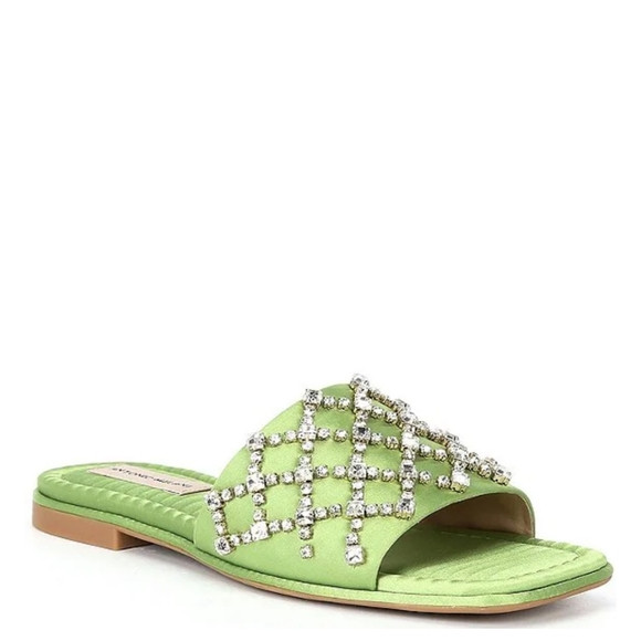 Antonio Melani Dacie Satin Jeweled Flat Square Toe Slides | Poshmark