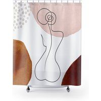 Abstract Female Body Line Art Boho Shower Curtain, Modern Minimalist Bohemian, Chic Shapes Terracott | Etsy (US)