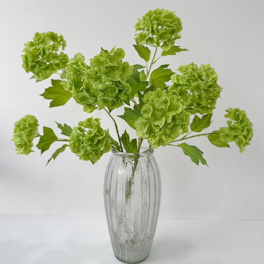 YalzoneMet RUZUQE 4 Pcs Artificial Snowball Viburnum Flower 26.8‘’ Small Hydrangea Real Touch... | Amazon (US)