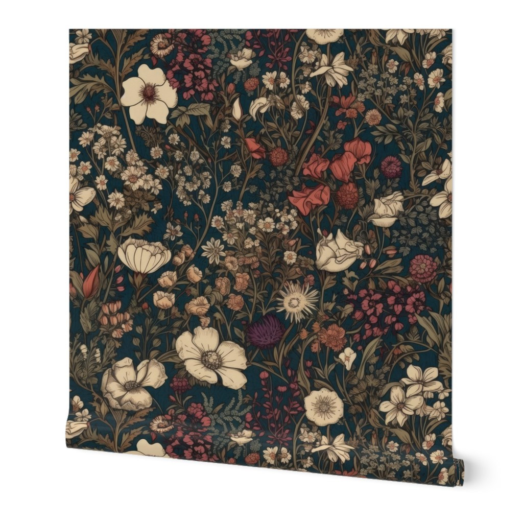 Wallpaper in Dark Moody Floral Pattern | Spoonflower
