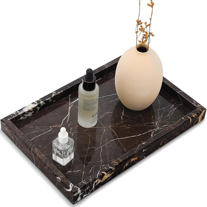 Real Natural Marble Tray for Bathroom, Vanity, Kitchen and Desktop, Rectangle Genuine Marble Ston... | Amazon (US)