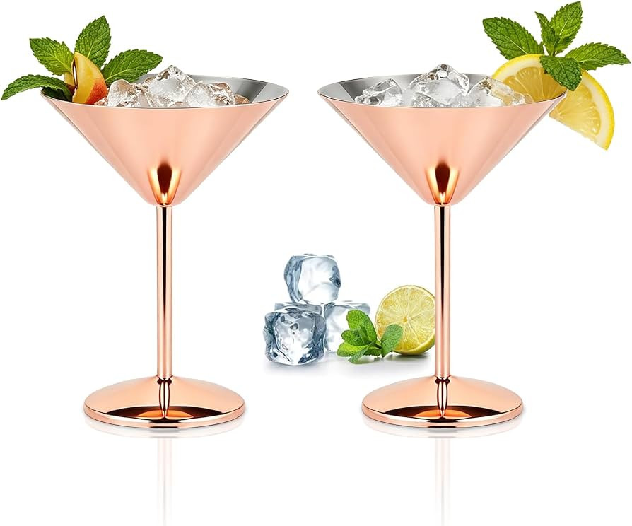 TJ 2 Pcs Stainless Steel Martini Glasses 6.5oz Metal Martini Glass | Amazon (US)