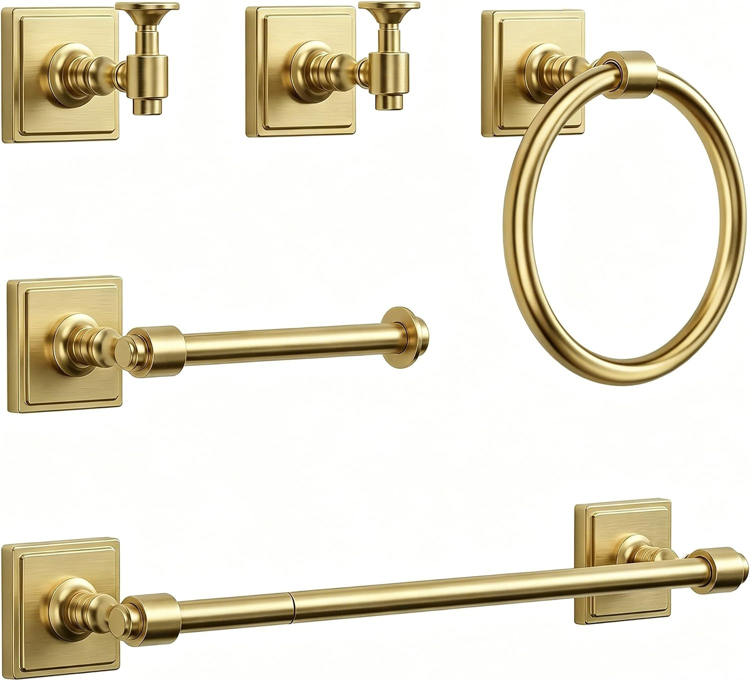 Brushed Gold Bathroom Towel Bar Set, 5 Piece Bathroom Hardware Accessory Set, SUS304 Stainless Steel 24" Towel Rack Holder Set for Bathroom, Wall Mounted | Amazon (US)