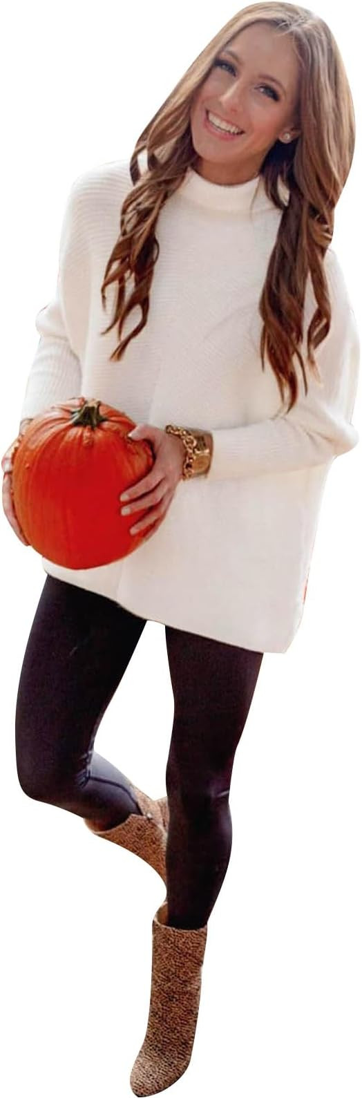 CHICWISH Women's Linen/White/Grey Cozy Ribbed Long Sleeve Turtleneck Knit Top Pullover Sweater | Amazon (US)