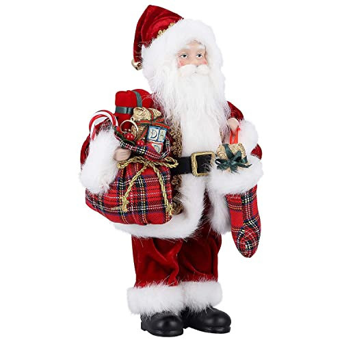 AGM 12" Santa Claus, Christmas Figurine Figure Decor with Christmas Sock and Gifts Bag for Holiday Party Home Decor, Gifts & Decorations | Amazon (US)