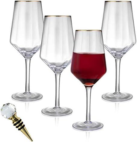 Hand Blown 15.5 Oz Wine Glasses - 24K Gold-Rim - Set of 4 Classic Crystal White & Red Wine Glass ... | Amazon (US)