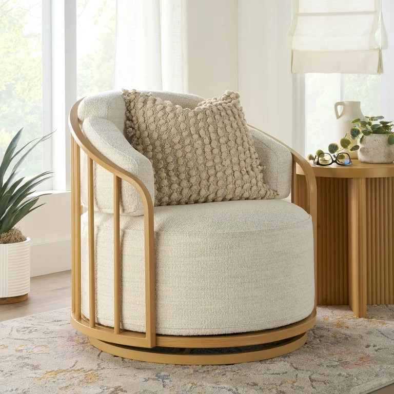 Better Homes & Gardens Lillian Swivel Birdcage Accent Chair, Cream Boucle | Walmart (US)